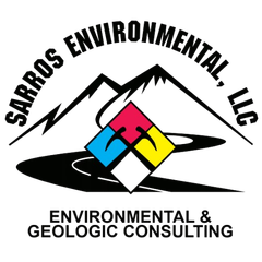 Sarros Environmental, LLC logo with mountain, road, and colorful geometric emblem; “Environmental & Geologic Consulting”