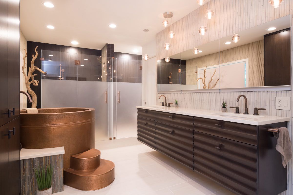 RDW Homes Bathroom Remodeling ASIAN INSPIRED BATHROOM WITH WALNUT CABINETS