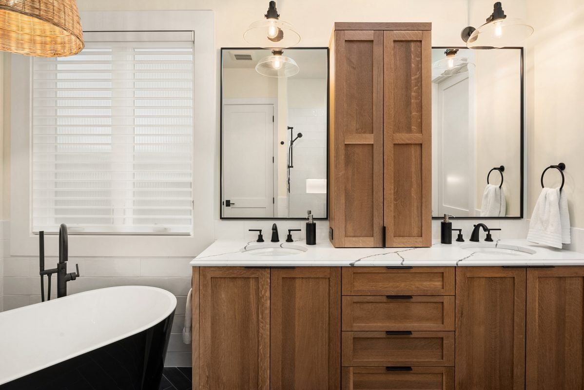 RDW Homes Bathroom Remodeling Oasis Bathroom crystal cabinets regent
