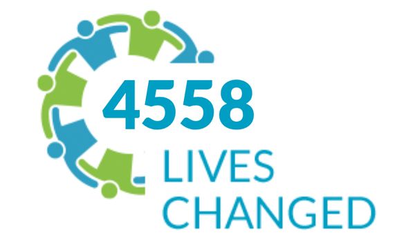 Logo: Circle of interconnected people in teal and green. Text: 4558 LIVES CHANGED.
