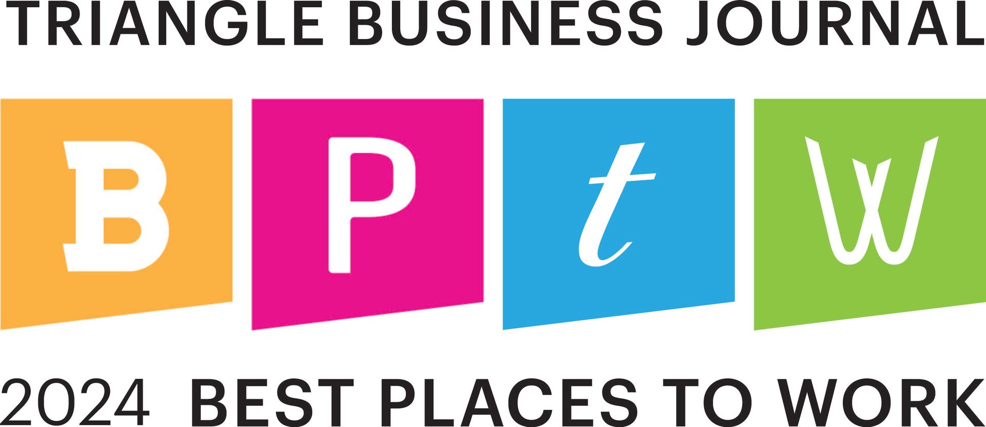 Triangle Business Journal Best Places to Work 2024 logo with colored blocks spelling 