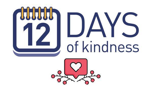 A logo for 12 days of kindness with a calendar and a heart.