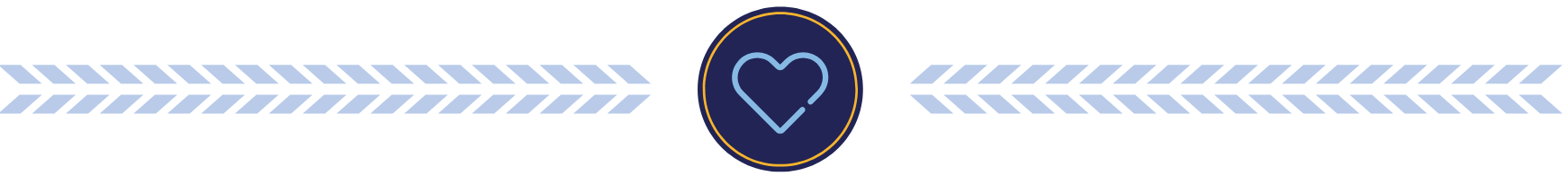 Icon with a blue heart inside a circular frame, flanked by chevron-like lines.