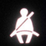 A glowing icon of a person wearing a seat belt on a black background.