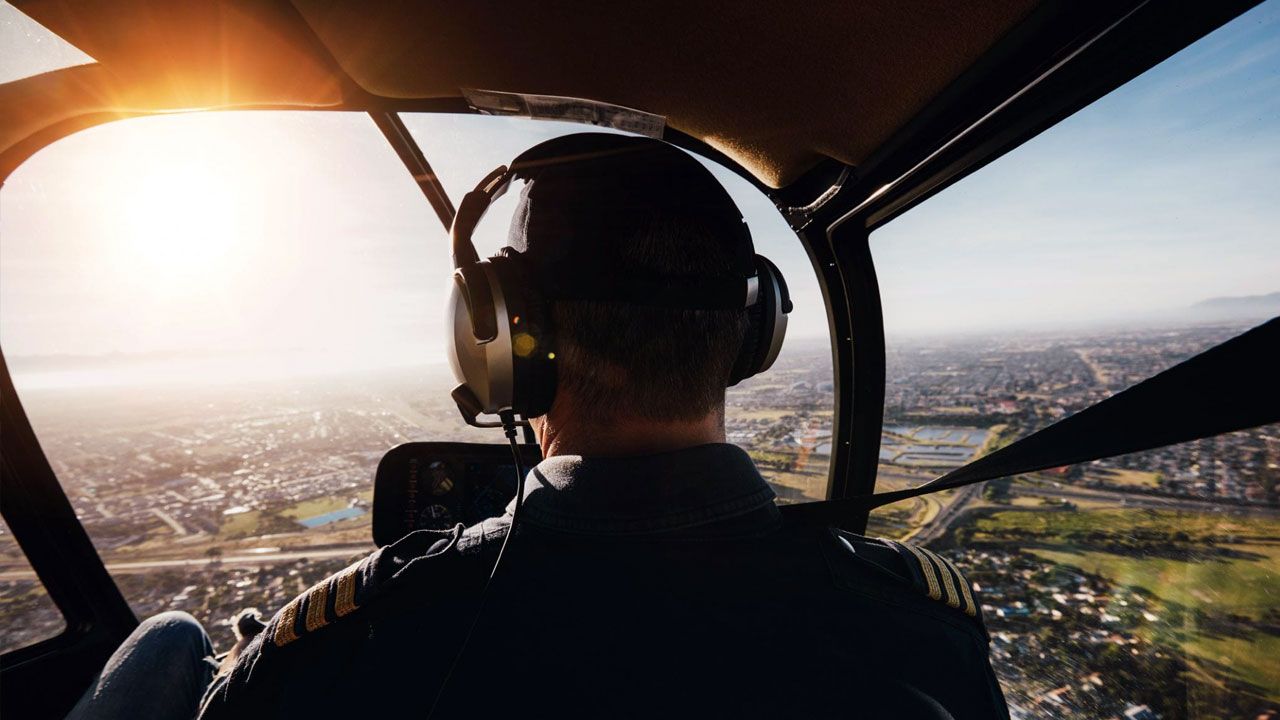 Vy från cockpit i vår helikoptersimulator.