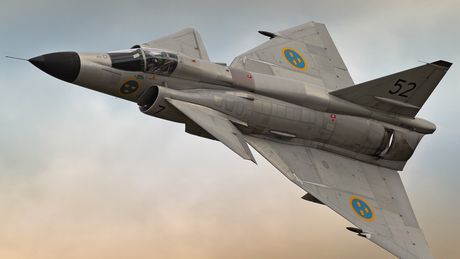 Fem fullskaliga AJS 37-Motion-VR-Simulatorer med rörelsesystem och riktig telemetri, realistiska flygkontroller mm