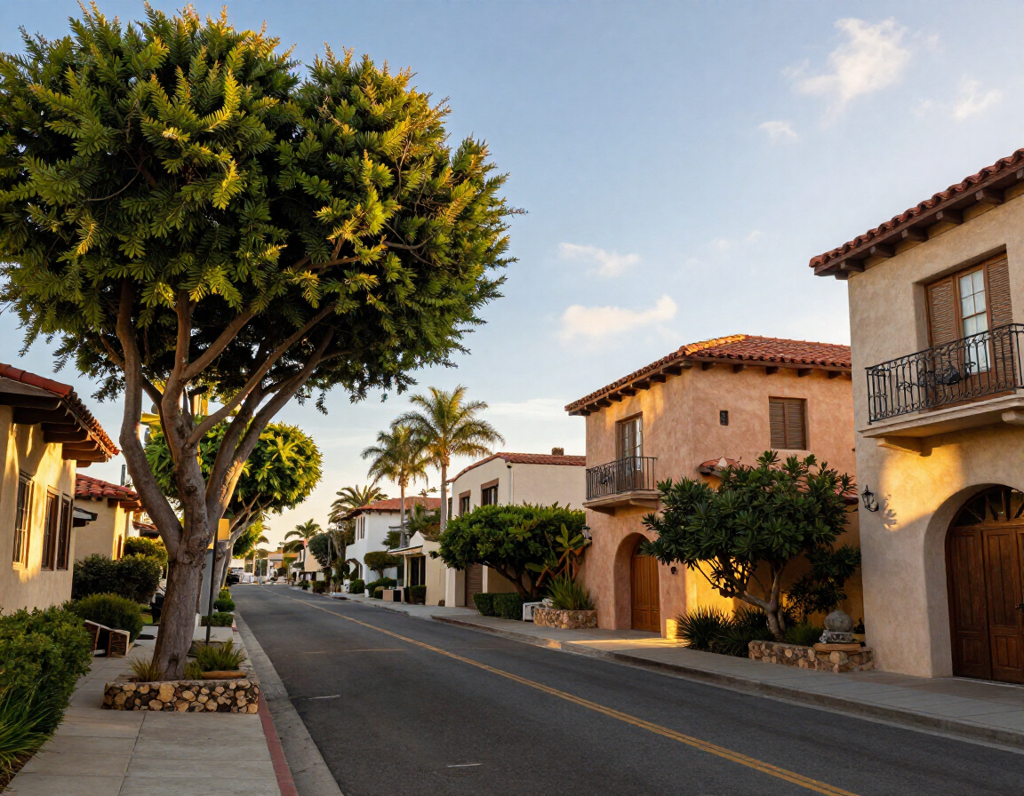 A sun-drenched street in La Jolla, San Diego