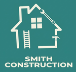 Smith Construction logo with a house outline, ladder, hammer, and wrench on a teal background.