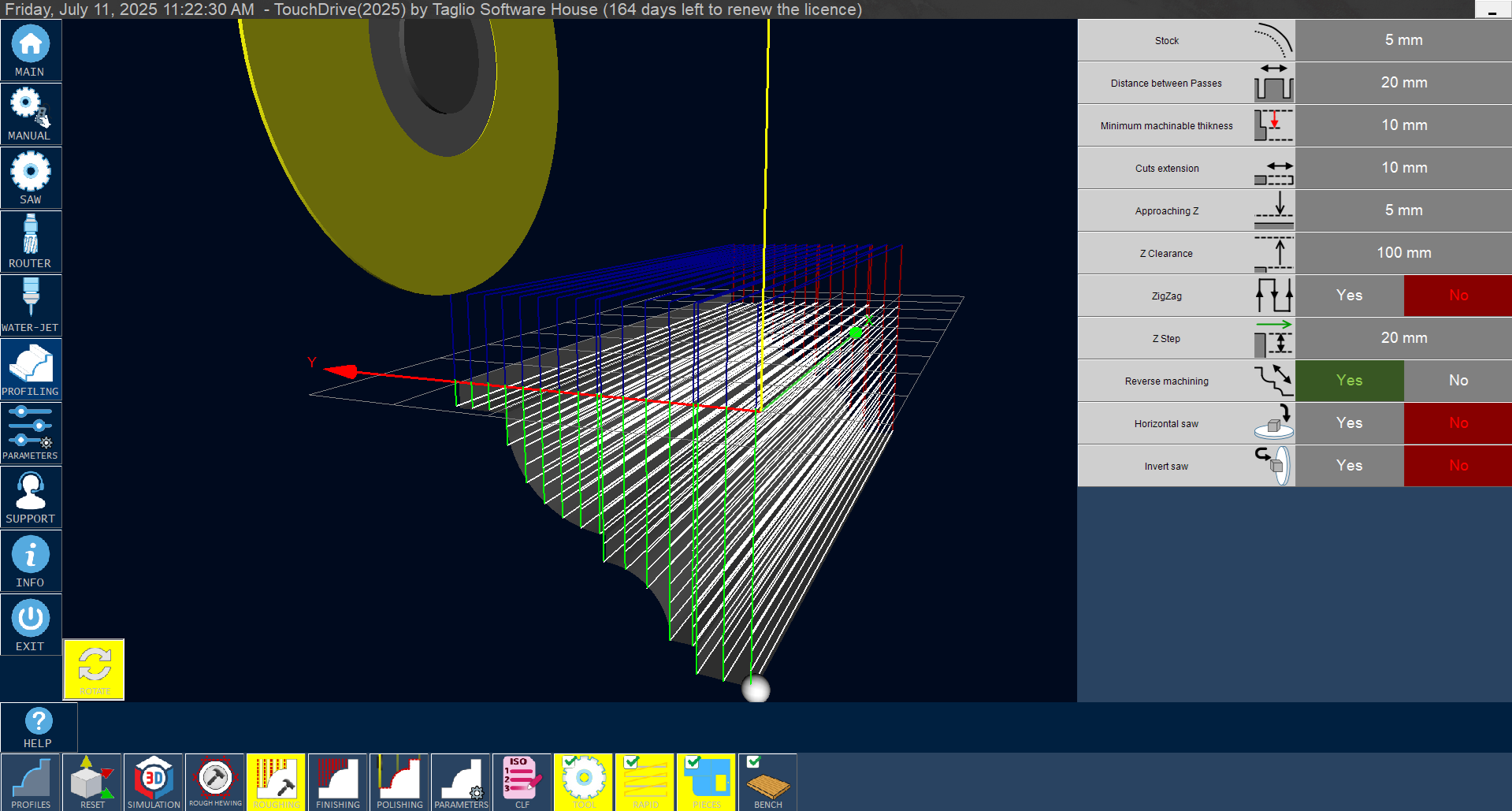 Touch Drive 3D stone CNC profiling toolpath simulation Taglio software