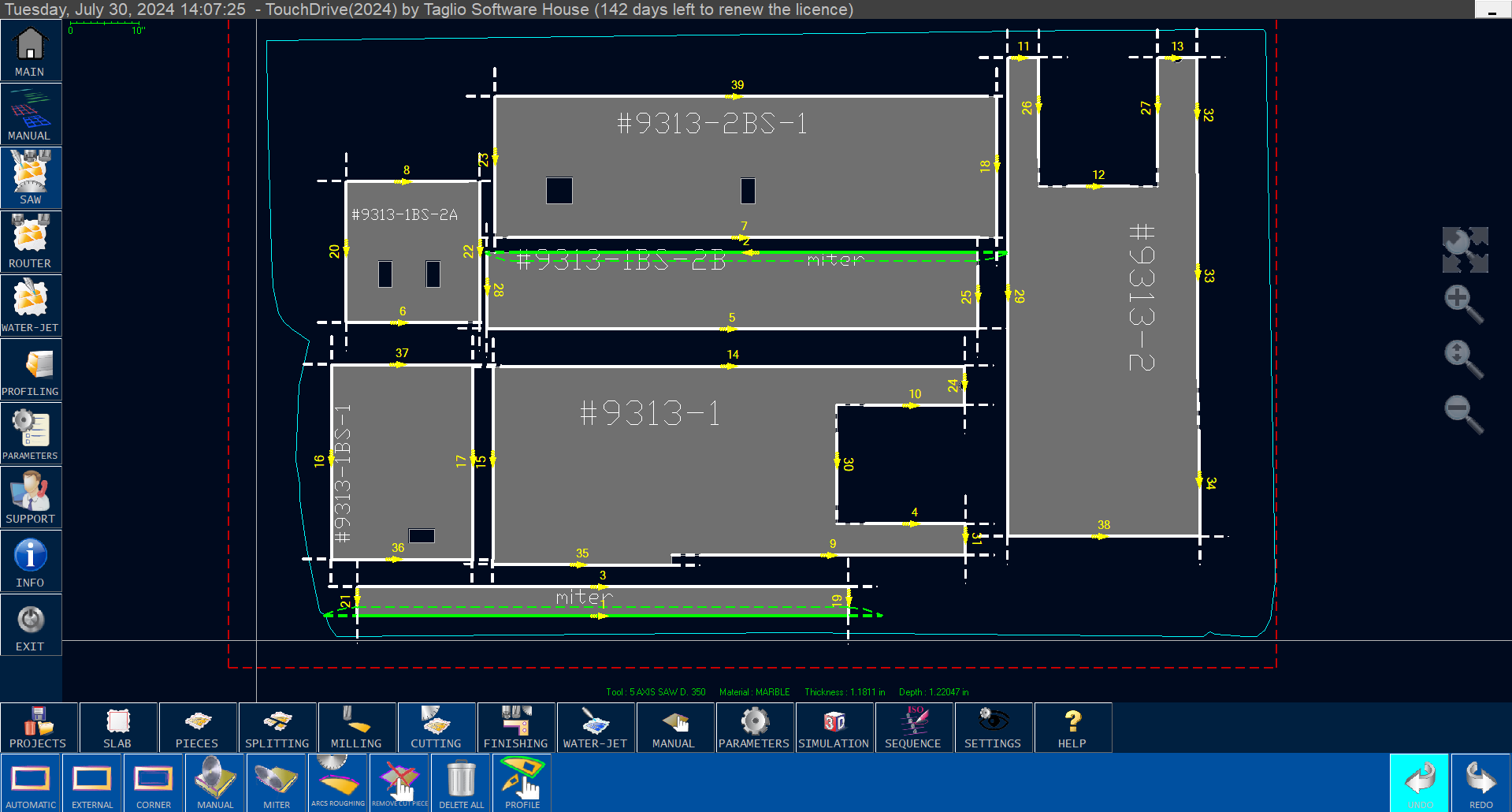 Touch Drive CAD/CAM software 3D stone CNC profiling path simulation