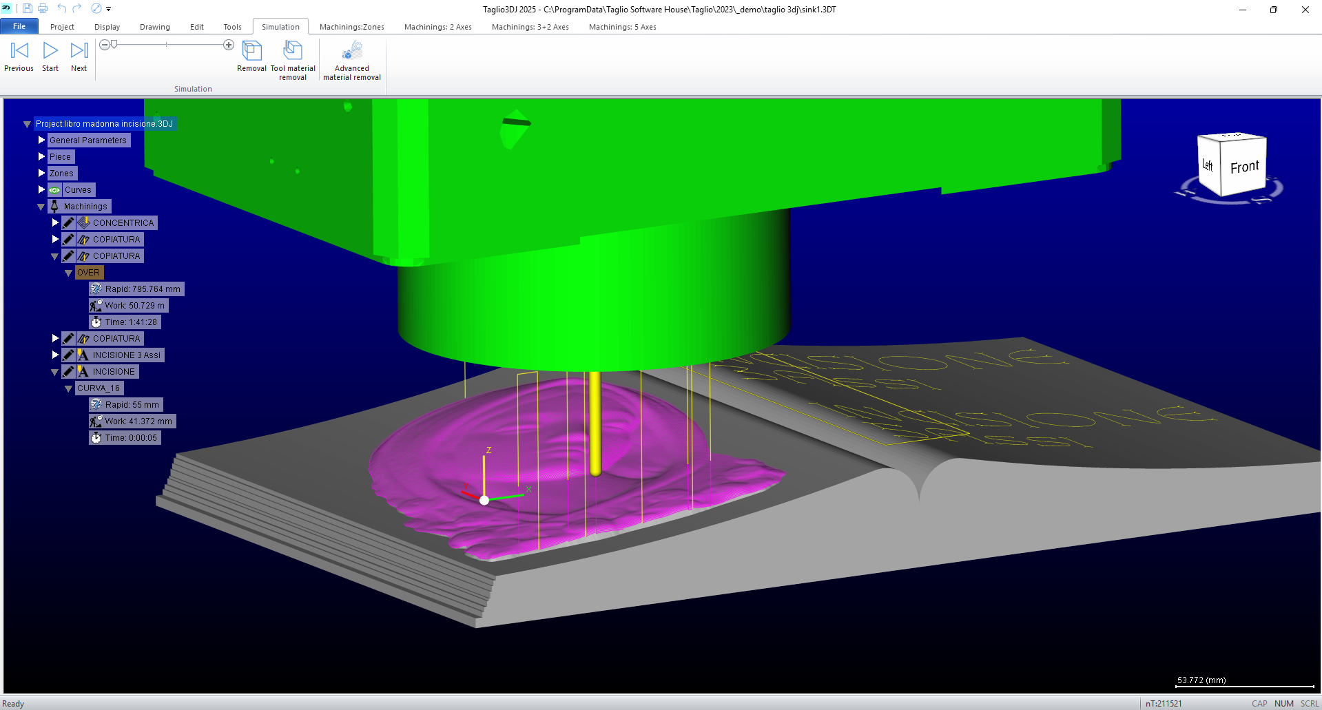 Taglio 3DJ 3D CAM software simulation for stone and marble milling 5-axis