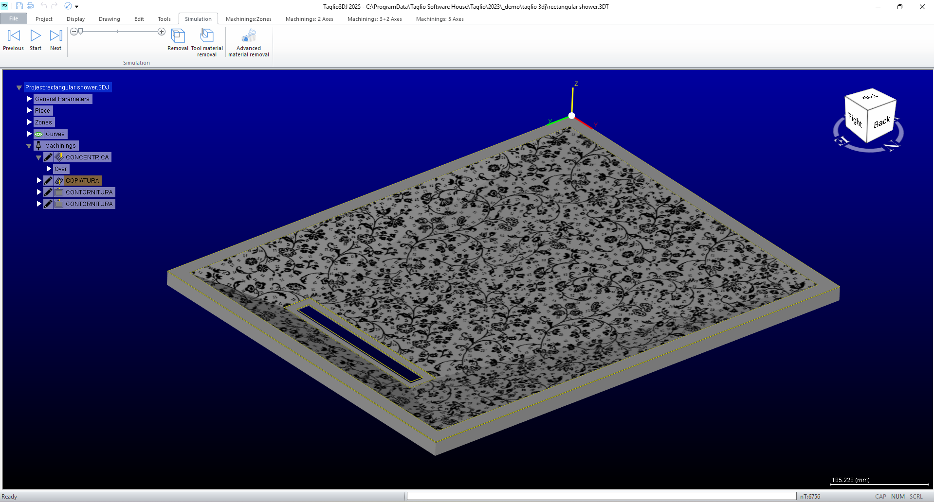 Taglio 3DJ — simulazione percorso utensile 3D su pietra