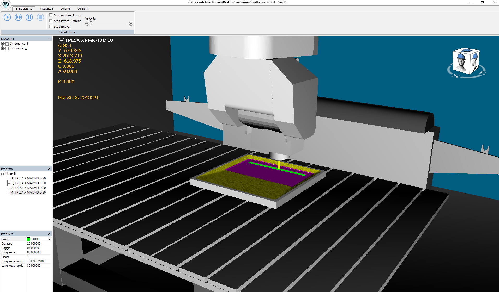 Sim 3D software — CNC stone machining center 3D simulation with spindle