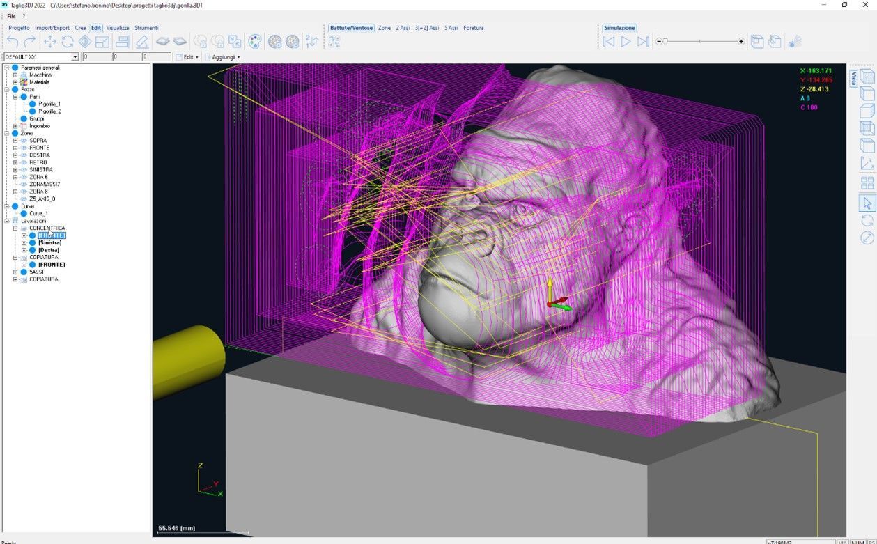 Taglio 3DJ — percorso utensile scultura 3D su pietra naturale