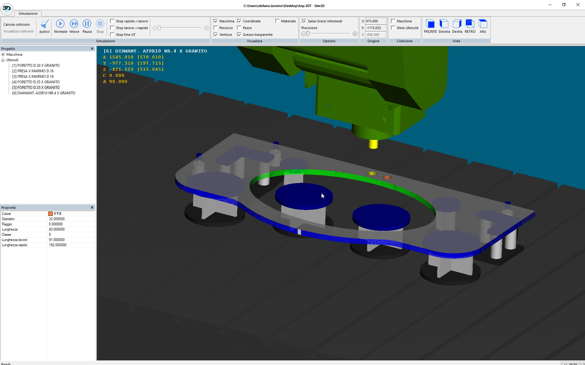 Taglio 3DJ 5-axis CAM software simulation for stone CNC machining