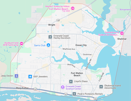 A map of a city with a lake in the middle of it