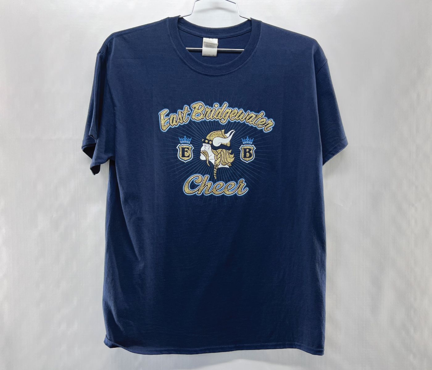 Blue t-shirt with custom silk screened 