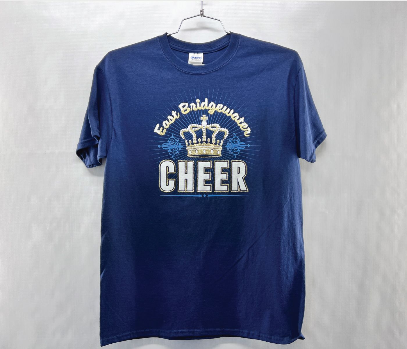 Navy blue t-shirt with custom silk screened 