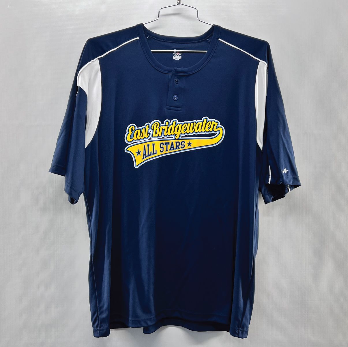 Navy blue baseball jersey with custom silk screened 