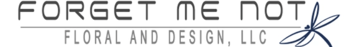 Logo for Forget Me Not Floral and Design, LLC, with stylized flower icon in black and blue