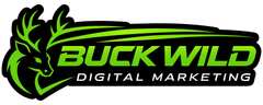 The logo for buck wild digital marketing shows a deer with antlers.