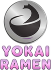 Yokai Ramen logo with a stylized black-and-silver bowl and pink-purple text.