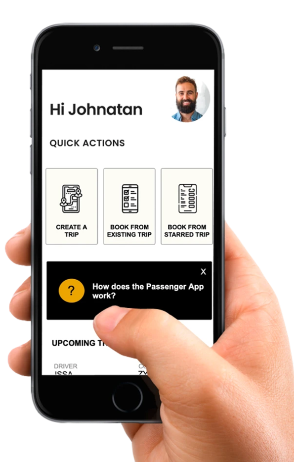 A person is holding a cell phone in their hand with the Skyplus Limo app loaded