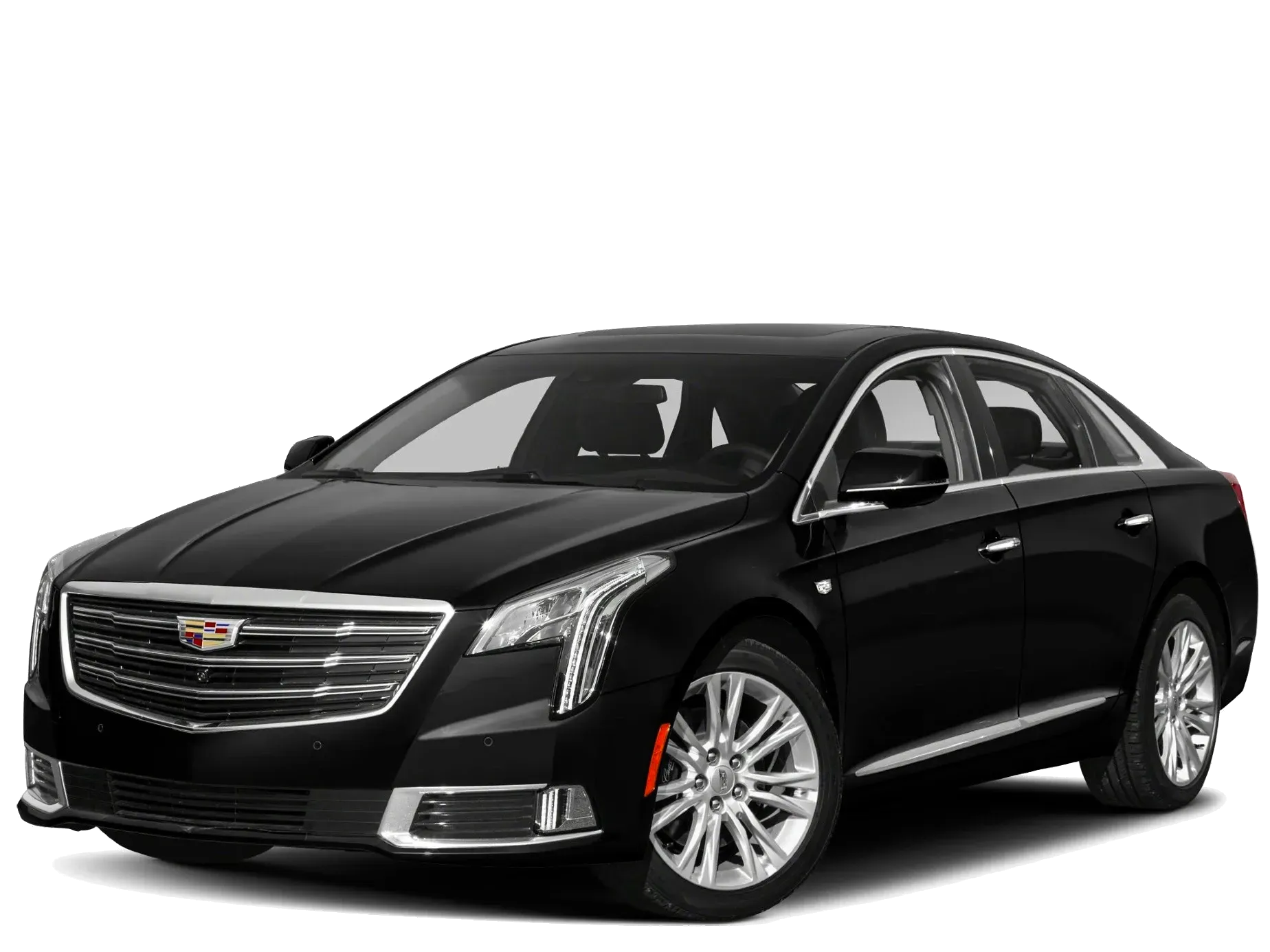 A black luxury sedan is shown on a white background.