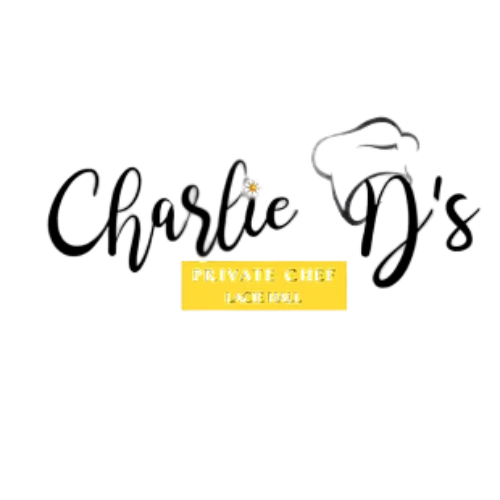 Charlie D's logo. Black script, chef hat graphic, yellow rectangle with text "PRIVATE CHEF LAKE HICKORY."