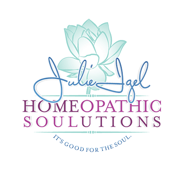 Homeopathic Solutions logo with teal flower and purple text, “It’s good for the soul”