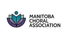 The logo for the manitoba choral association is a stained glass design.