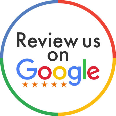 A colorful circle with the words `` review us on google '' written inside of it.