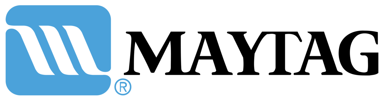 Maytag logo in blue and black text on a white background