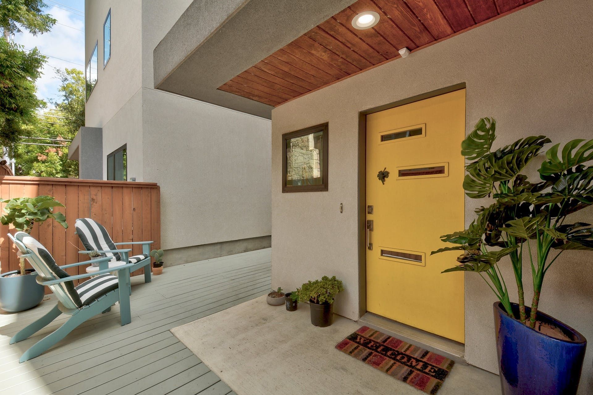 A yellow door with the word mission on it