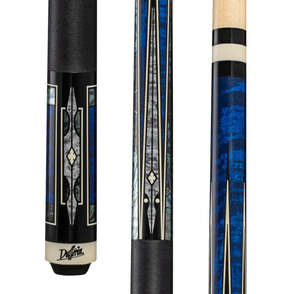 Dufferin Blue Curly Maple Cue with Black Linen Wrap D-543