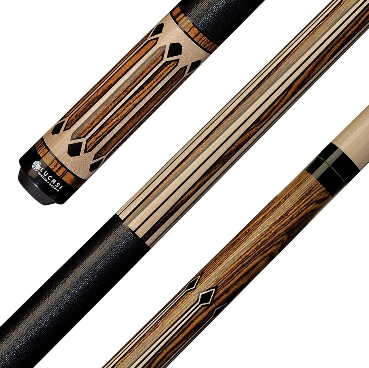 Lucasi Custom Exotic Bocote/Curly Maple & Black Cue with Black Linen Wrap LZC35
