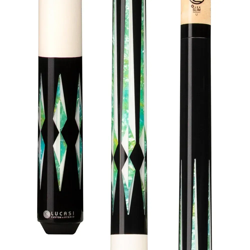 Lucasi Custom Imitation Bone & Black/Green Blue Wrapless Cue LZC48