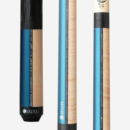 Lucasi Custom Duo Prussian Blue/Natural Super Birdseye Cue with Embossed Leather Wrap LZDU13