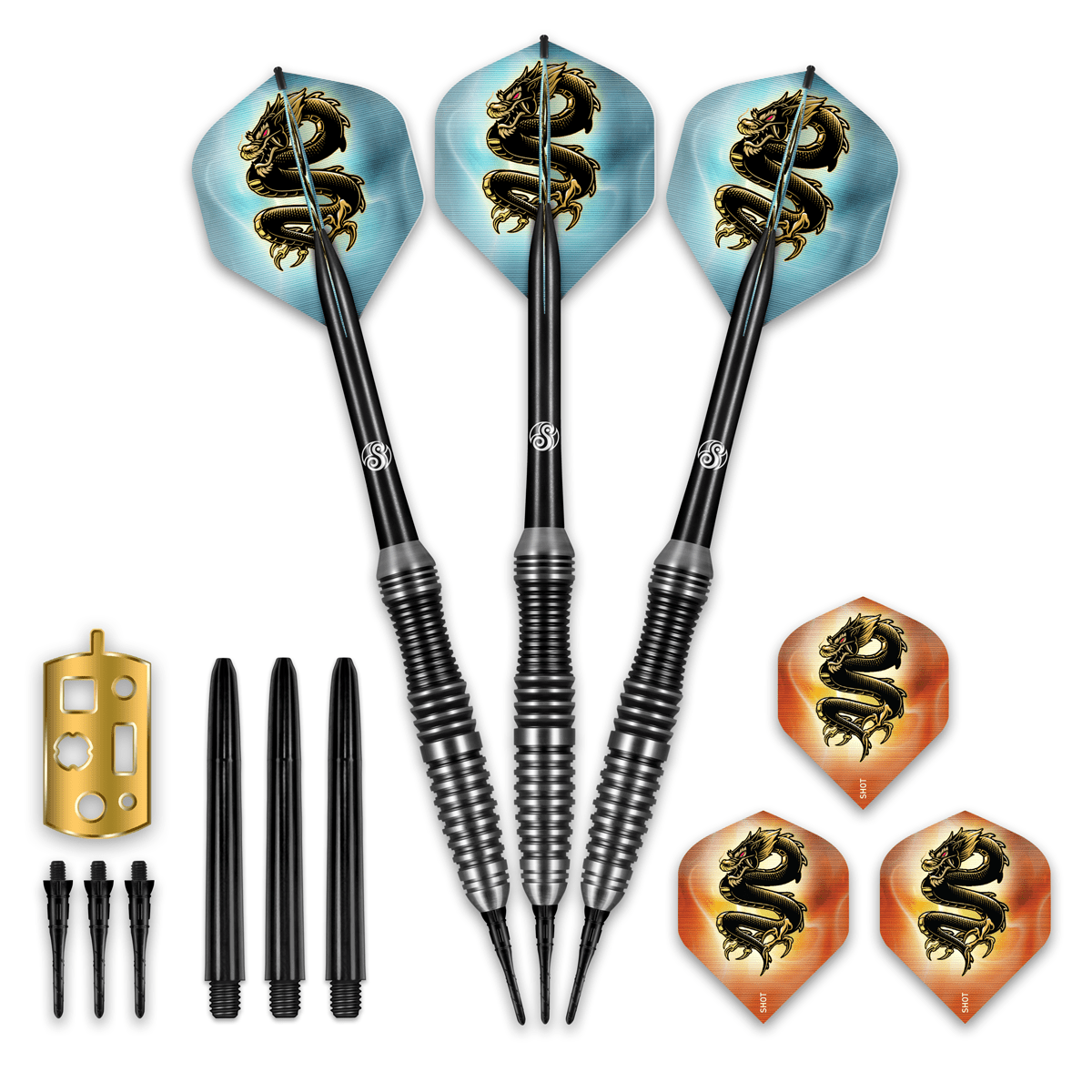 SHOT SCIMITAR SOFT TIP DARTS SET - PROFESSIONAL STAINLESS STEEL- 18 GRAM