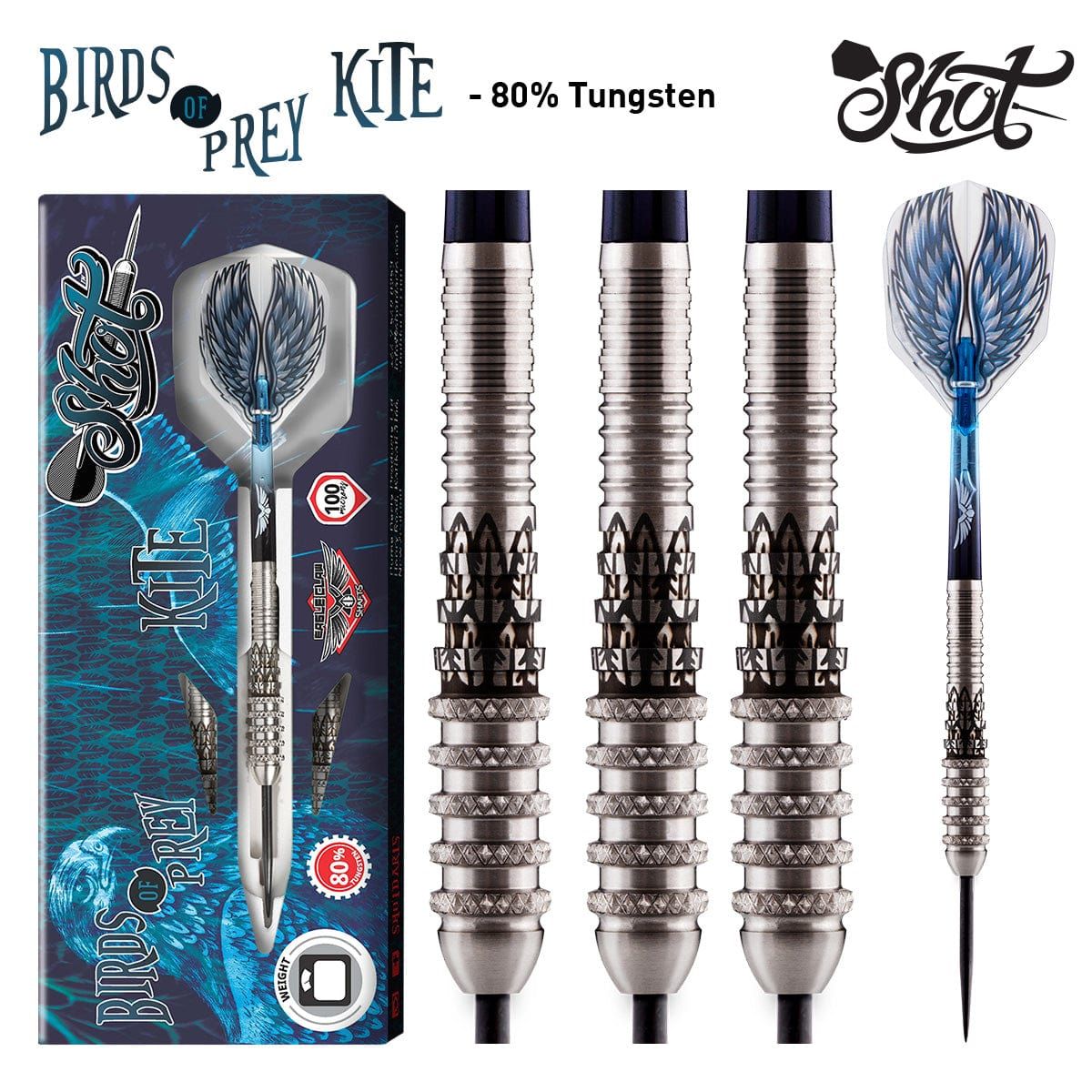 Shot! Darts Birds of Prey Kite Steel Tip Dart Set BPKST-80% Tungsten