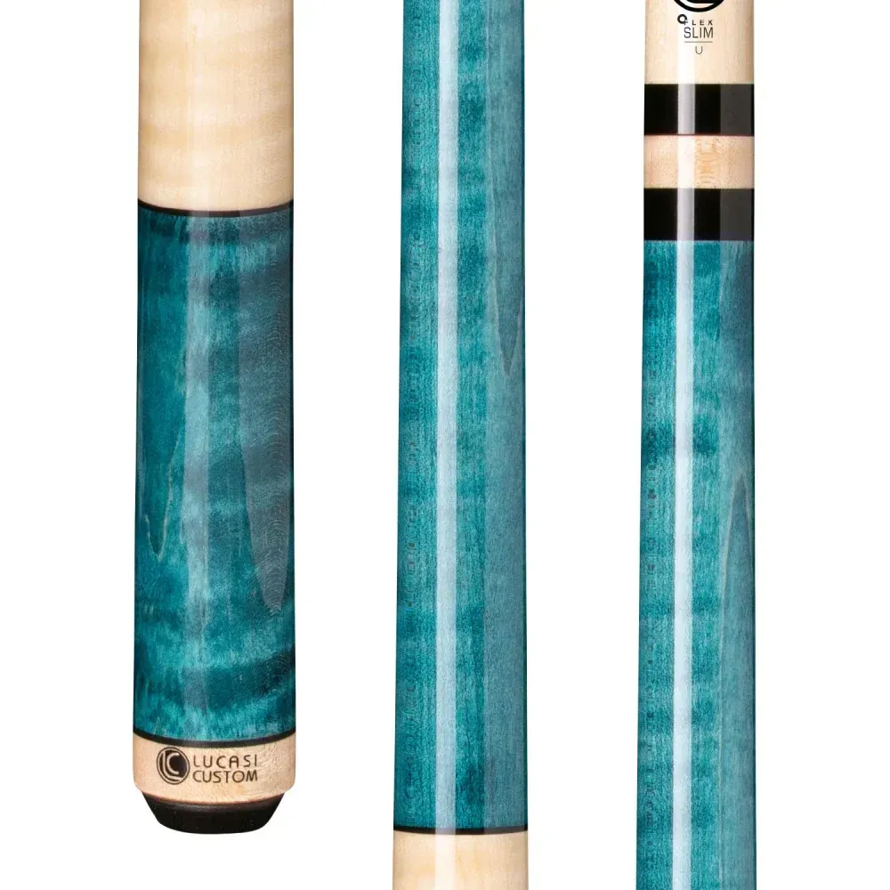 Lucasi Custom Teal Stained & Natural Birdseye Wrapless Cue  LZC3