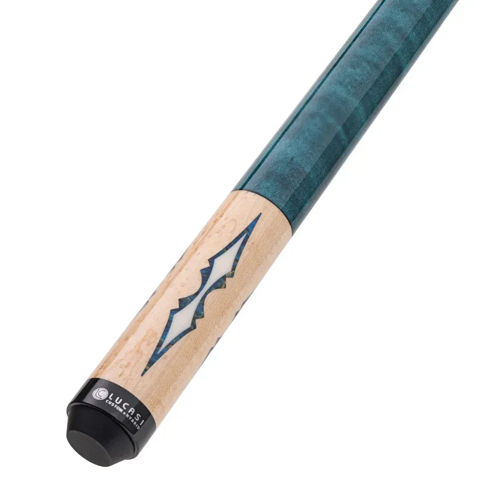Lucasi Custom Walnut Birdseye & Aquamarine/Off-White Wrapless Cue LZC59