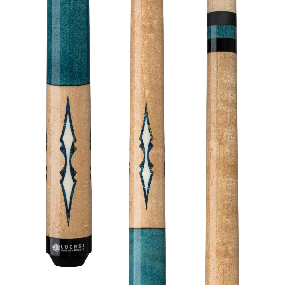 Lucasi Custom Walnut Birdseye & Aquamarine/Off-White Wrapless Cue LZC59
