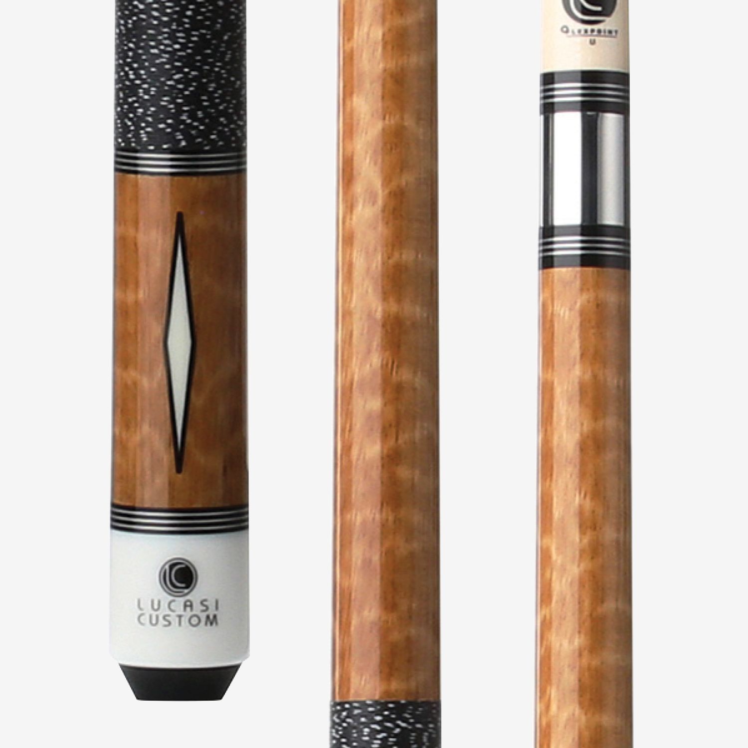 Lucasi Custom Exotic Apitong Diamond Series Cue with Black/White Linen Wrap LZD3