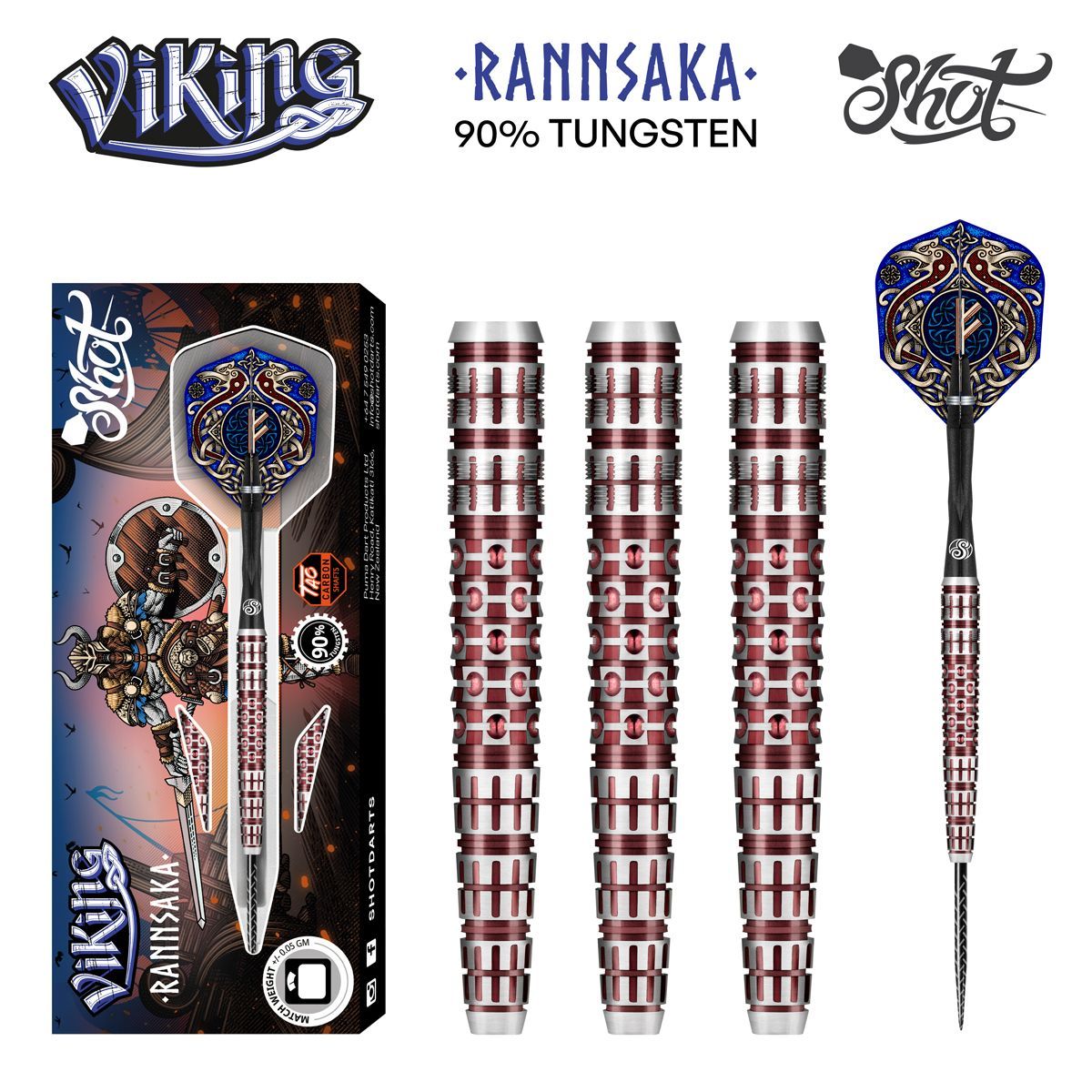 Shot Darts Steel Tip Viking Rannsaka VSST 90% Tungsten Rear weighted Tapered nose