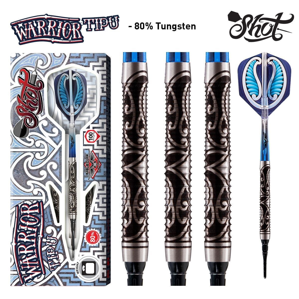 WTSF Shot! Darts Warrior Tipu Soft Tip Dart Set - 80% Tungsten