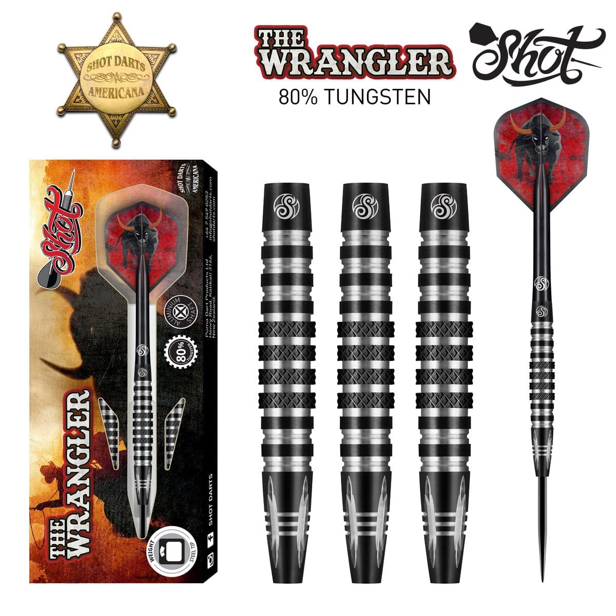 Shot AMERICANA THE WRANGLER STEEL TIP DART SET AWST - 80% TUNGSTEN