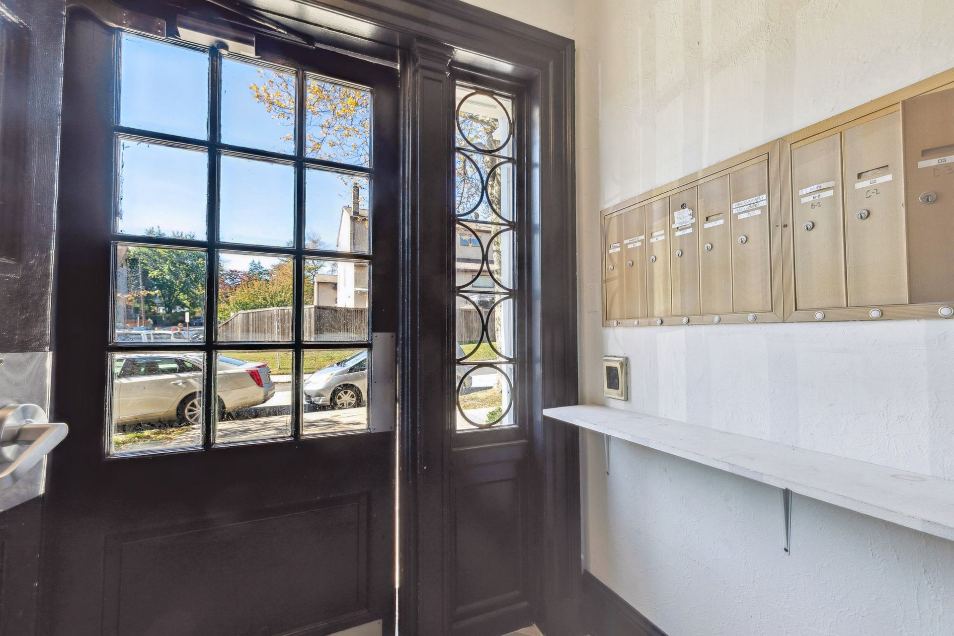 Front door and mailboxes at 10 Montgomery, Bala Cynwyd