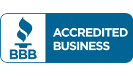 BBB Accredited Business logo with blue emblem and text on a blue-and-white banner