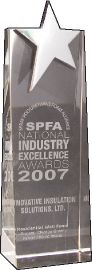 Clear glass trophy with silver star, labeled SPFA Industry Excellence Awards 2007, on a white background